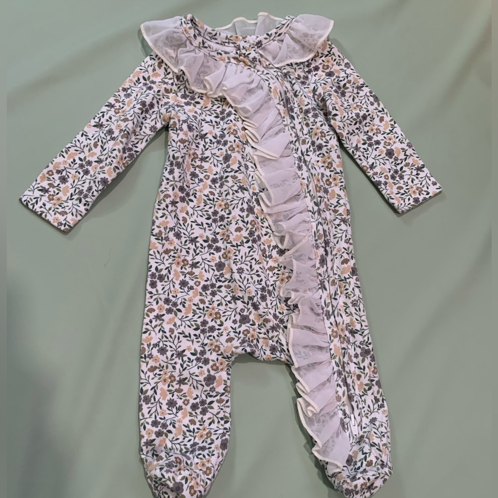 White floral ruffle Footie PJs